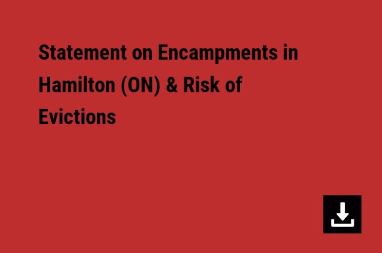 Statement on Encampments in Hamilton (ON) & Risk of Evictions